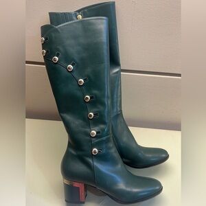 MARINO FABIANI MADE IN ITALY Green Heeled Knee-High Boots with Studded Detail